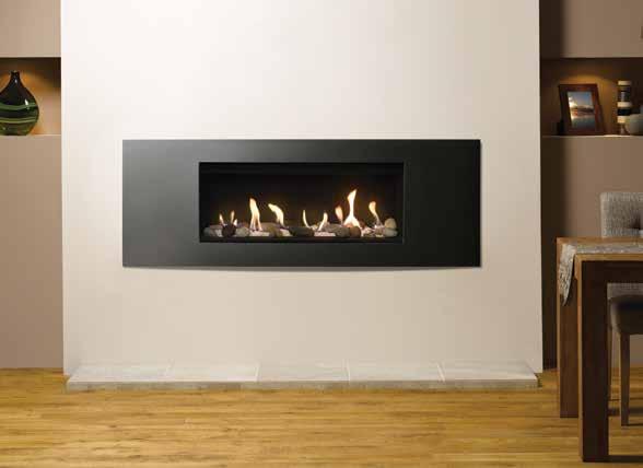 Studio 2 Conventional Flue Studio 2 Conventional Flue, Profil frame in Graphite with Log-effect fuel bed and Black Glass lining Studio 2 Conventional Flue, Verve frame in Graphite with Pebble & Stone