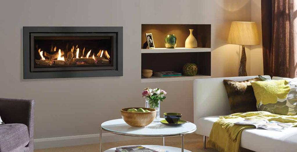 Studio 2 Conventional Flue, Profil frame in Anthracite with Log-effect fuel bed and Black Glass lining Your Gazco stockist: 3.