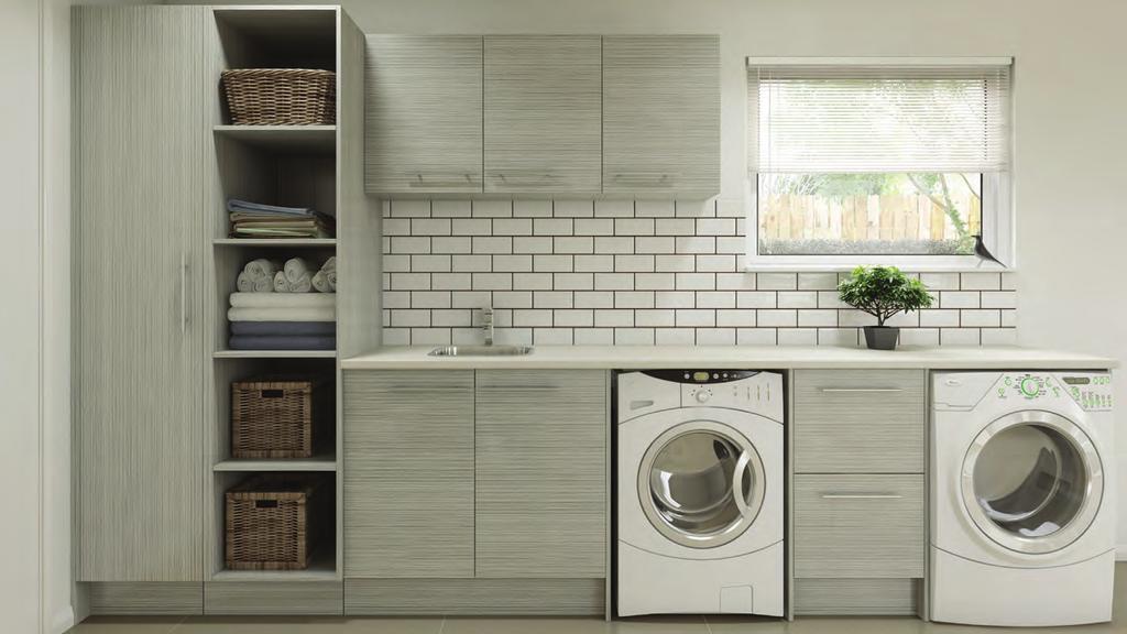 MODULAR This light and airy laundry feels fresh and contemporary. Right on trend. This is yet another combination of the modular laundry system Timberline has to offer.