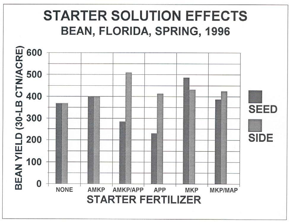 those with AMKP, MKP, or MKP plus MAP. Yields of 400 cartons per acre are excellent bean yields for Florida when the average commercial yields are about 200 cartons per acre.