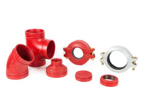 GROOVED COUPLINGS AND FITTINGS UL,, LPCB, Red Paint and galvanised finish Rigid and Flexible couplings Fittings include elbows,