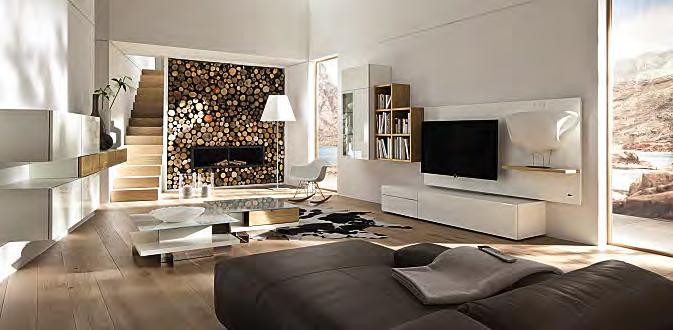 Living rooms NEO 95 1 2 Version: white lacquer, high-gloss white lacquer, natural oak 3 4 5 6 1 NEO opens new perspectives: the 1-Raster lowboard, which is offset to the side, features