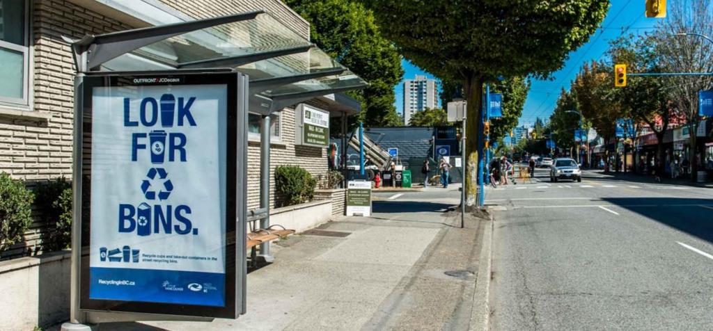 Transit shelter ad on Denman Street by Pendrell Street AUDIT METHODOLOGY Three material audits and behavioral studies were conducted during the pilot in September 2016, January 2017, and May 2017.