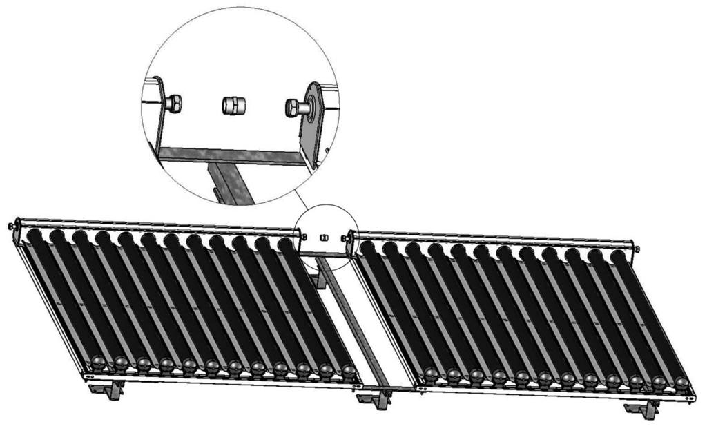 Sloped roof kit assembly layout Position the collectors near to each other and bolt them (without tightening) to the support templates in the holes already prepared (Figure 4), by means of the screws