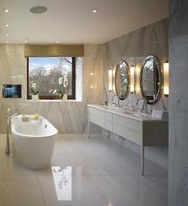 Bathroom Bianca Carrara characterises the bathrooms while classical elements are picked up in the sanitary ware.