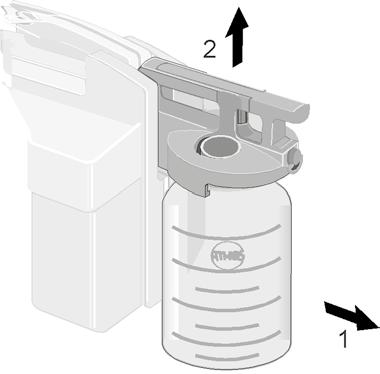 Removing the double socket nipple To remove the secretion canister, first tip it slightly away from the unit and then pull it upwards (Fig. 42).