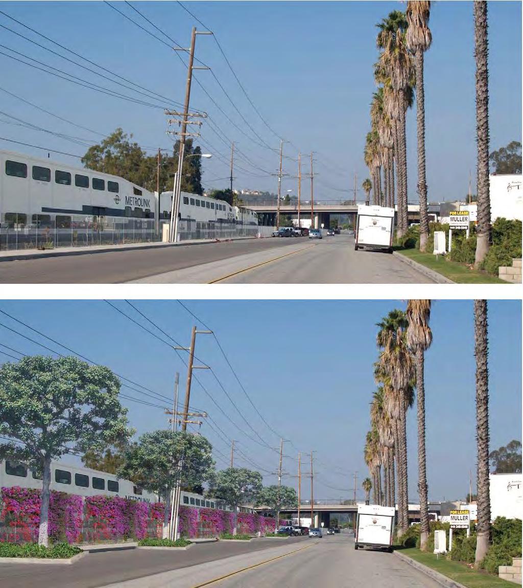 FIGURE 3-24 Camino Capistrano: Existing (upper) and Future with Street Trees