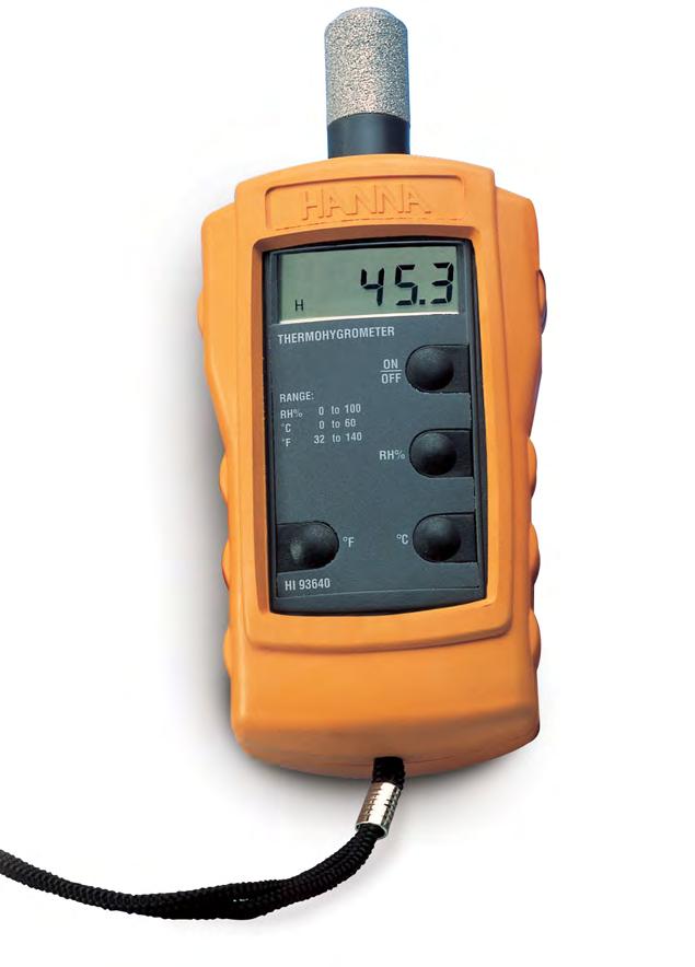 10 HI 93640 Compact Thermo-Hygrometer with Built-in Sensor One Hand Operation HI 93640 is a compact, portable and versatile hygrometer that monitors relative humidity, anywhere.