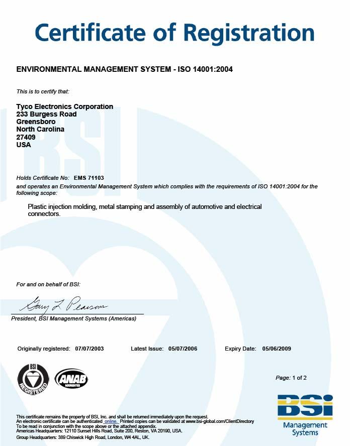 Quality / Environmental Certifications TS 16949