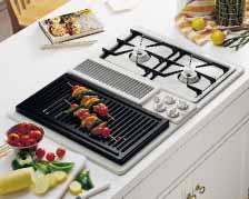 Patio Grill JP380BV Black Porcelain-enameled cooktop Fixed grill elements each side Infinite heat rotary controls Powerful downdraft venting system Heating element ON indicator light Optional grill