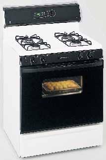 30" Free-Standing Gas Range JGBP35BEA Black on black TrueTemp System SmartLogic electronic control QuickSet IV oven controls with digital temperature display; auto oven shut-off with override; start