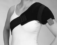 Finish wrapping by attaching Velcro closure under opposite shoulder.