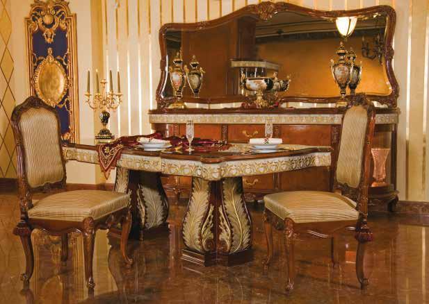 Natural wood carved attractive dining room One noble table + eight chairs + one buffet with mirror + one niche Table: W/220cm*L/ 110co*H/80cm