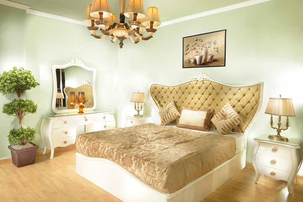 King size contemporary wood carved bedroom Furniture set consists of one king size bed + two