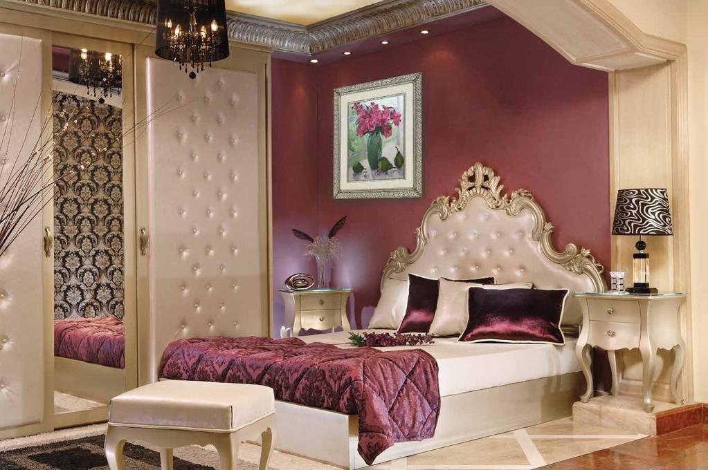King size luxurious wood carved bedroom furniture set consists of one rich bed + two