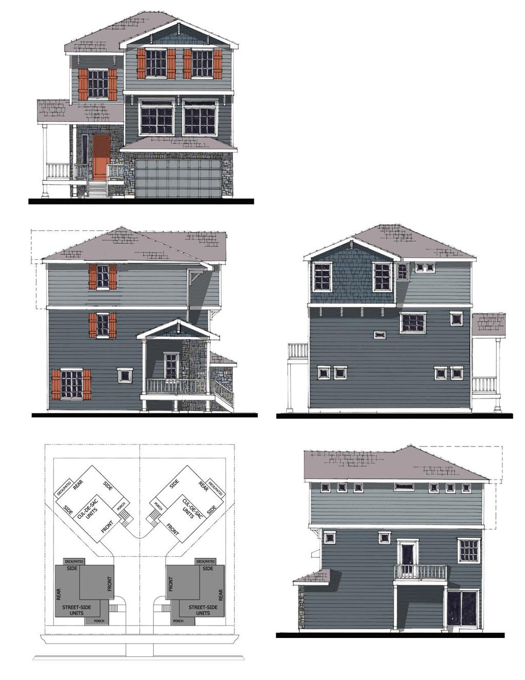 COMPOSITION ROOFING SINGLE SHAKE SIDING SHUTTERS ON AT LEAST 2 WINDOWS WRAP AROUND THREE STORY STREET-SIDE ELEVATION EXHIBIT: E.2 15% MASONRY FRONT WINDOW AREA MIN.