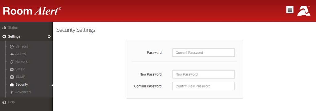 Security By default, Room Alert does not require log in credentials; you may, however, create a password for your Room Alert for extra security.