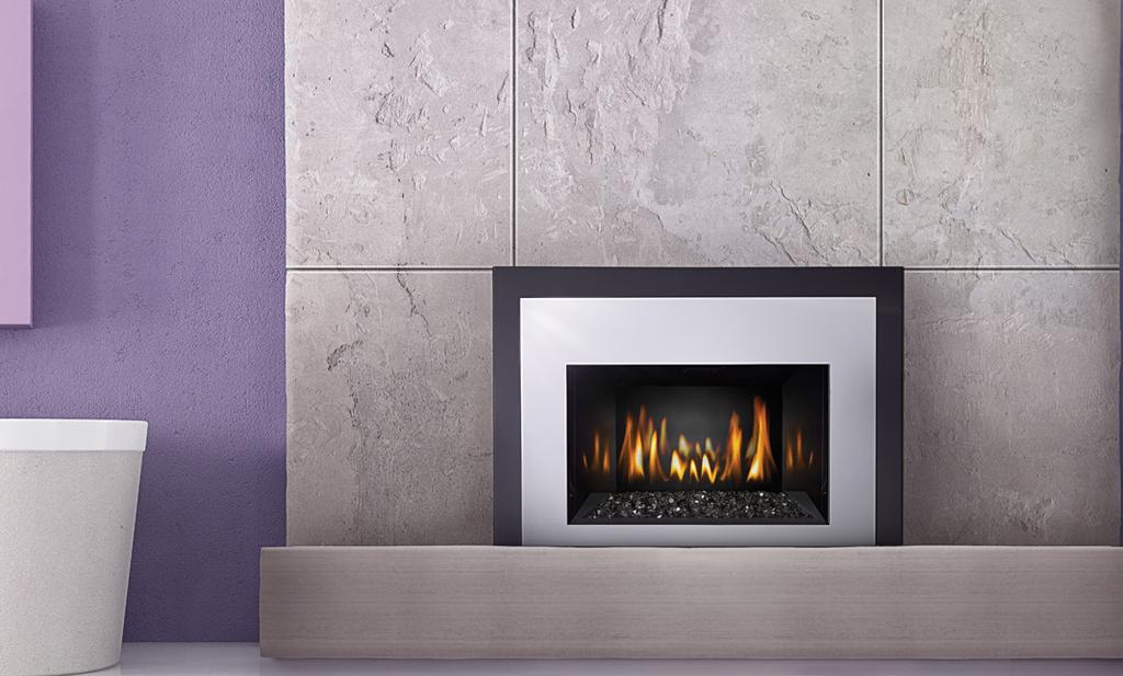Infrared 3G shown with standard MIRRO-FLAME panels, one piece painted black 6" surround and satin chrome plated contemporary rectangular