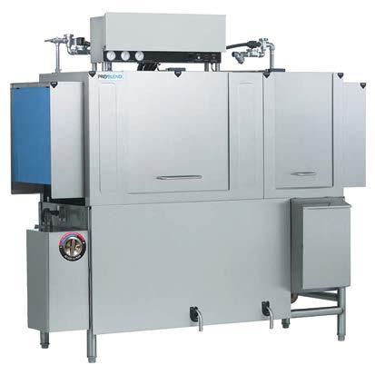 Warewash Equipment WAREFORCE 66 CONVEYOR Single Tank - Electric or steam tank heat Powerful 22" Prewash is excellent for pre-scrapping Dual rated for both high-temp and chemical sanitizing HT model