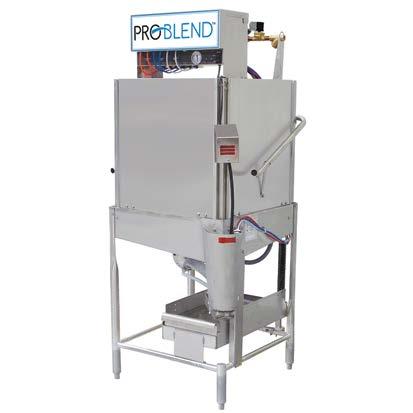 02 gallons per rack 17 ¼" vertical inside clearance Built-in dispensing pumps for detergent, rinse & sanitizer Self-draining