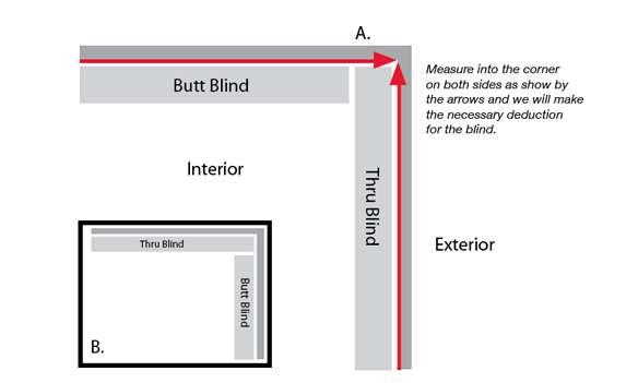 Measuring into a Corner Window 1. Decide on type of fit Decide whether your corner window blinds will be fitted as an 'Inside Mount' or 'Outside Mount'.