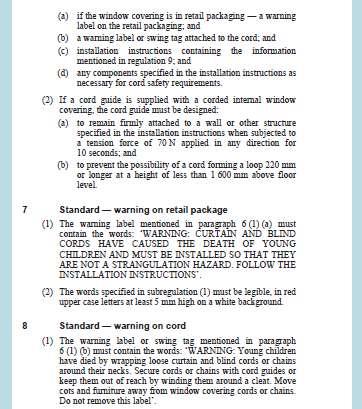 WE MUST COMPLY WITH THE LAW 1. Warning label on package 2. Warning label attached to cord or chain must NOT be removed by installer 3.