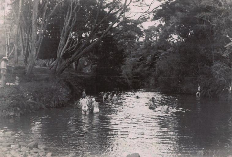 10 Bathers and picnickers at the swimming hole at Camp Wesley,