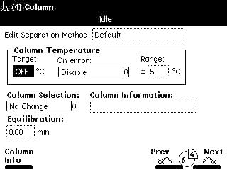 Column Screen The 2695 Column Screen is shown below. Figure 6-7, in Section 6.2.4 of the Operator s Guide is incorrect.
