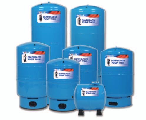Diaphragm Pump Tanks Capacities from 2 to 119 US Gallons. Positive lock retention system ensures controlled compression in the diaphragm connection, eliminating the loss of air or water from the tank.
