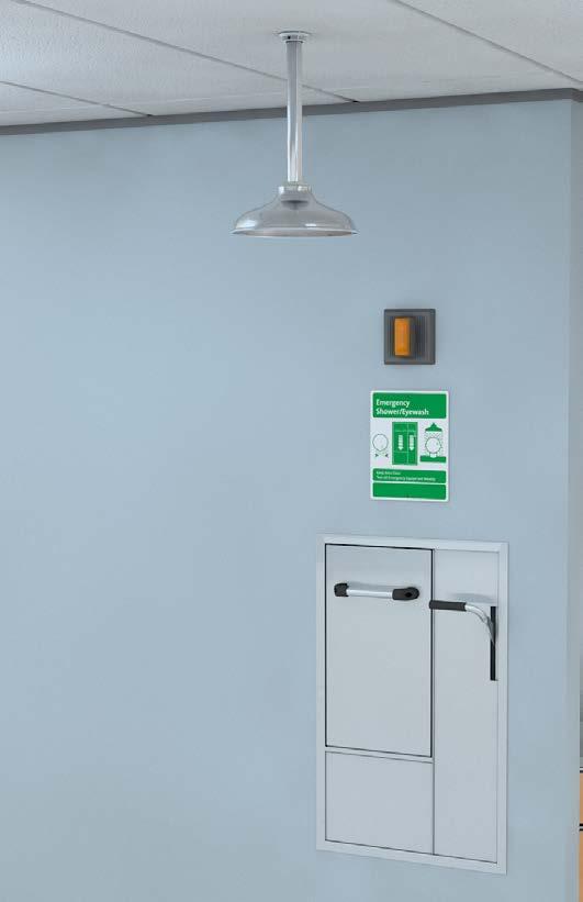 Recessed Laboratory Units Safety Stations SSBF2150 Recessed Safety Station with Drain Pan, Exposed Shower Head Note: Shown with optional AP280-235 electric light and alarm horn unit (sold separately).