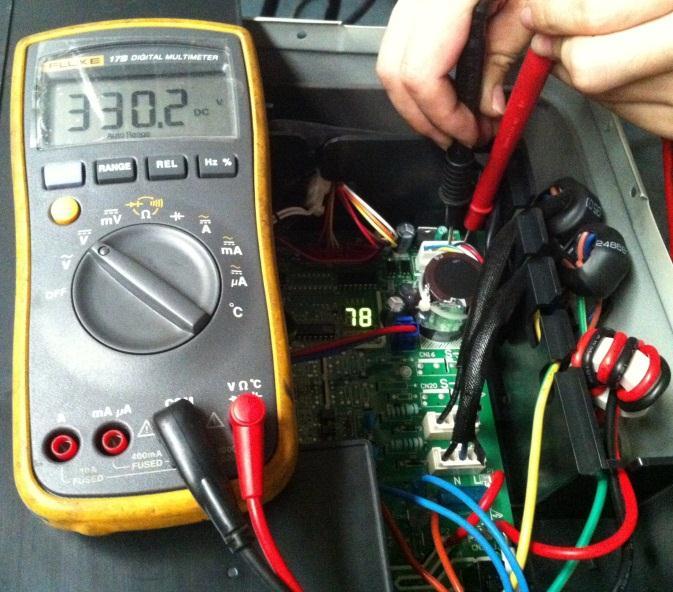 1. DC fan motor(control chip is inside fan motor) Power on and when the unit is in standby, measure the voltage of