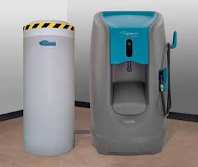 The machine converts water, salt, and electricity into a stable, effective cleaning solution that can take the place of a number of conventional daily-use cleaning chemicals.