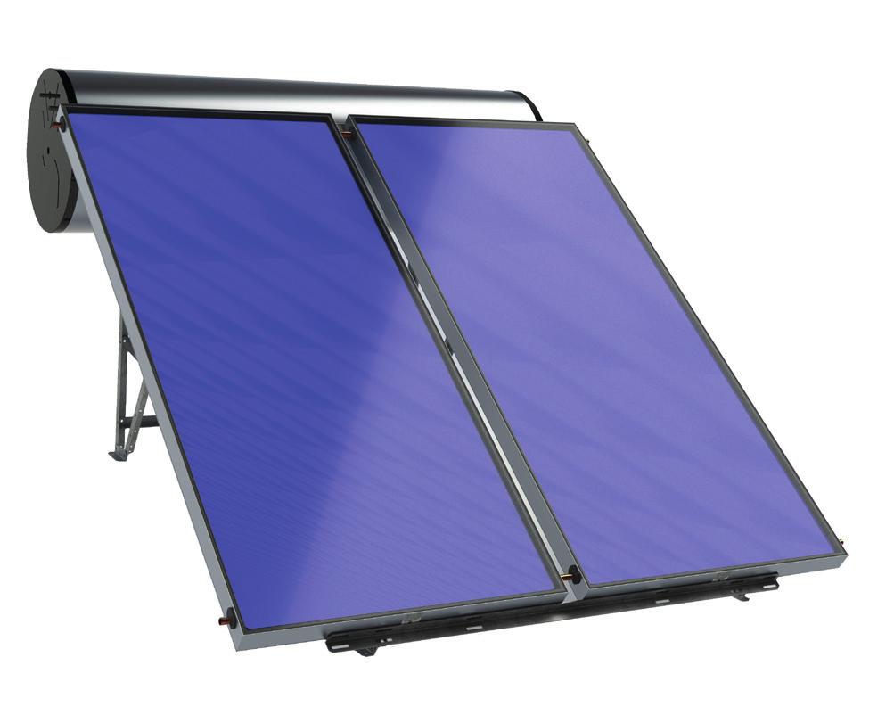 HD ERP THERMOSYPHON SYSTEM (NATURAL CIRCULATION) FOR TERRACE INSTALLATION - Complete system, including solar collector/s, tank and piping, frame for installation on flat roof - Small visual impact: