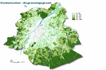 Brussels Capital Region (160 km²) Green spaces linked with roads 3% Railway verges 3% despites high urbanization, very «green» region, green belt % Degree of green,