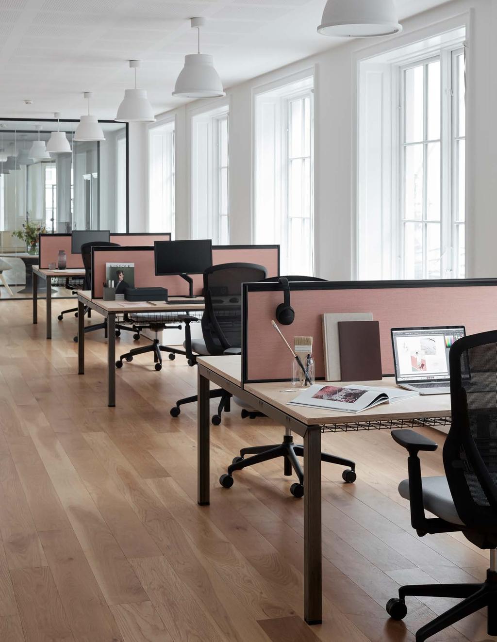that form touch down workstations or meeting spaces.