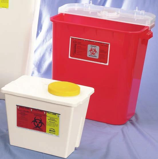 Dual openings. Eleven Gallon Container 111 030 6/case Accommodates large sharps and disposable instruments. Two Gallon Chemotherapy Container 202 004 30/case Screw-on cap.