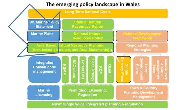 He described the emerging policy landscape in Wales with the Marine Plan [guided by the UK Marine Policy Statement] sitting alongside the proposed National Natural Resource Policy and Area based