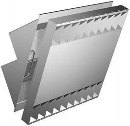 Airflow enters the filters louvers and is spun in a chamber until it exits the back of the filter. Grease particles are thrown from the airflow during its helical path.