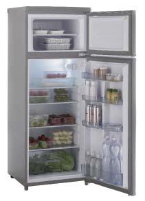 The CR 165 features a fridge with a volume of 4.4 cubic feet and the freezer with a volume of 1.4 cubic feet. The fridge is equipped with interior light, three shelves, vegetable bins, and AC/DC functionality.