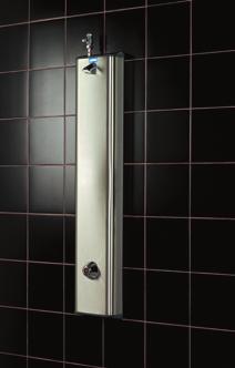 HORNE SHOWER PANEL WITH LIGATURE RESISTANT TIMED FLOW CONTROL AND VANDAL RESISTANT SHOWER HEAD Includes integral Horne 15 thermostatic mixing valve pre-plumbed within a white (RAL 9010) epoxy coated