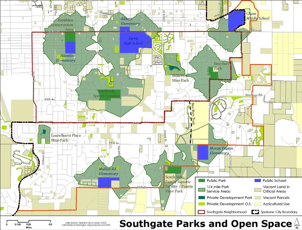 Figure 5 - Map of Existing Park Lands and their Service