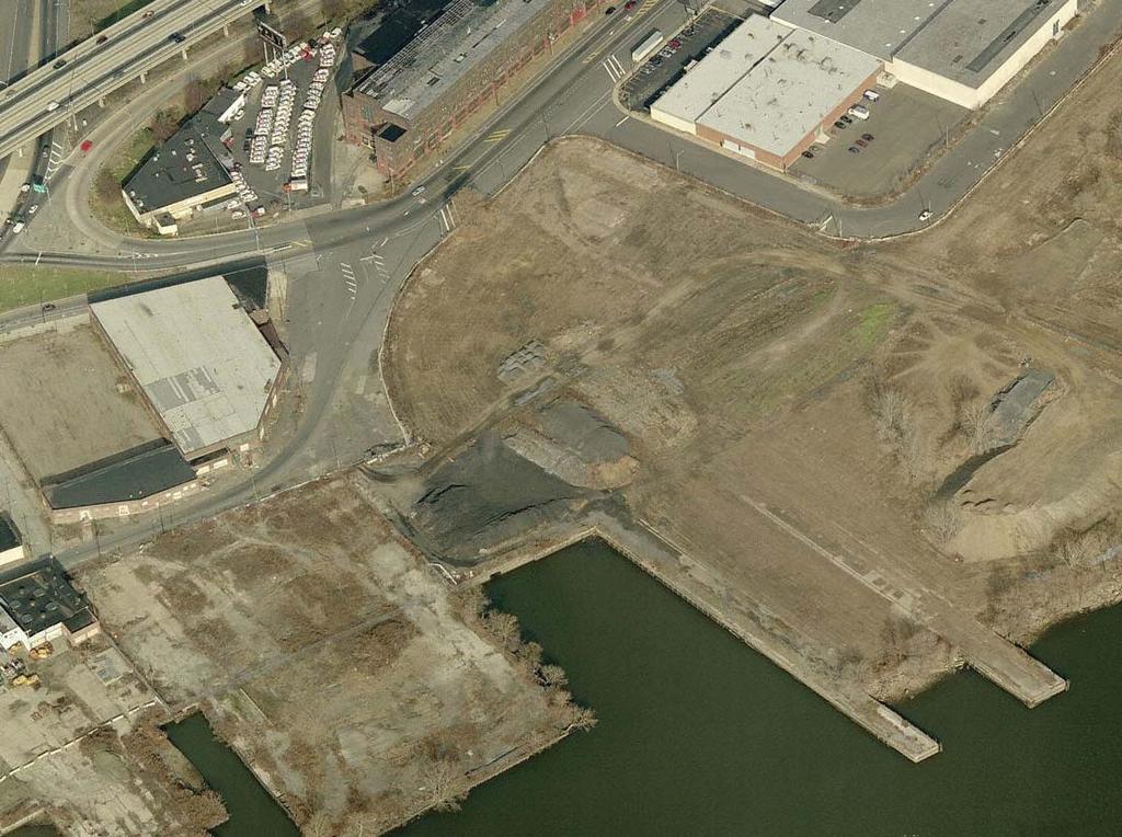 Aerial view indicating proposed extension of Beach Street, which would