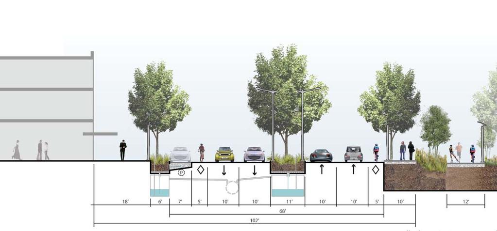 PROPOSED ALLEGHENY AVENUE STREET SECTION EAST OF I-95 The proposed extension of Delaware Boulevard is envisioned as a wide, tree-lined
