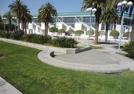 This Plaza serves multiple purposes: pedestrian entry to the Convention Center- West Hall; staging and drop-off area for busses; public open space; and outdoor special event space for Convention