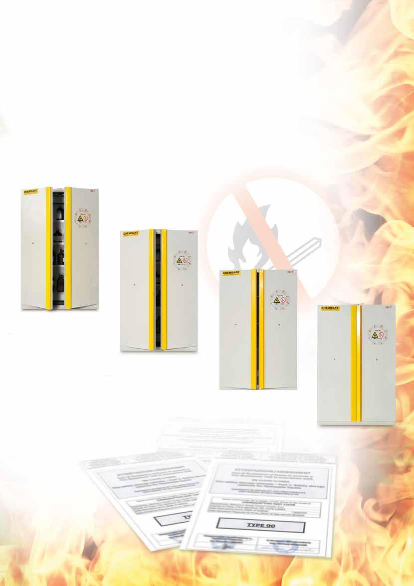 SAFETY CABINETS FOR INFLAMMABLES CERTIFIED ACCORDING TO EN14470-1, EN NORMS. Completely manufactured from 10/10 thickness electro-galvanized steel sheet, cold pressed and coated.