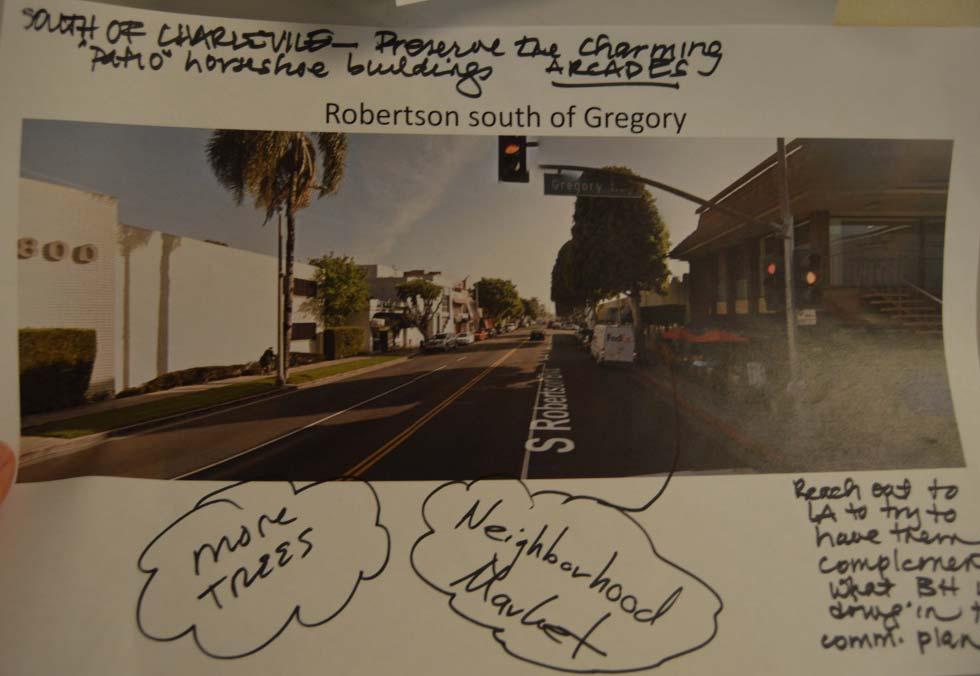 Development along Robertson Participants were asked to write comments on pictures of Robertson Boulevard (the following is a summary) Dislike auto dealer and repair, not pedestrian friendly Too many