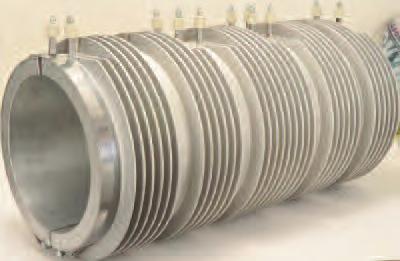Finned Cast-In Band Heaters can be designed to meet the mechanical and physical constraints of existing extruder shroud systems.
