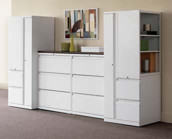(Above): $6,986 List Price. HST25823 End Towers with Bookcase, File/File, 64¼"h shown in Brilliant White with full face integral pulls.