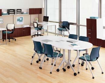 Motivate Four-Leg Stacking Chairs shown in Regatta with Disperse Cornflower seats.