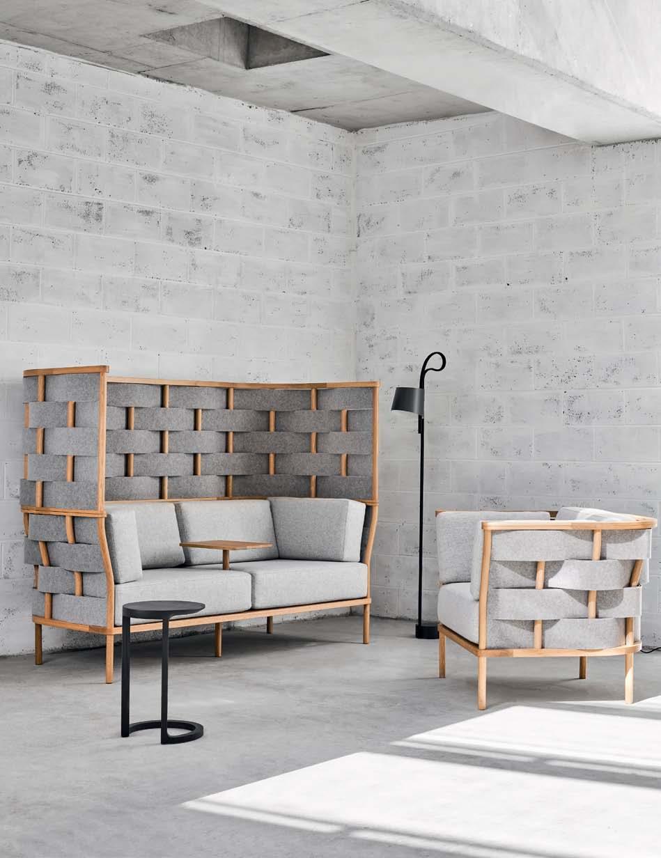 adam goodrum bower bower meeting lounge & armchair in oak timber, kvadrat hallingdal 116 upholstery and instyle ecoustic felt in light grey 26 With Bower, Adam Goodrum sought to break away from the